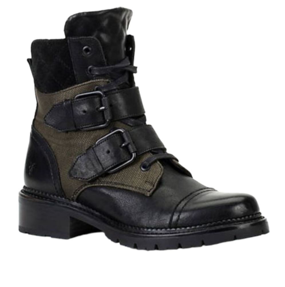 FRYE SAMANTHA HIKER COMBAT BOOTS SIZE 9 BLACK/GREEN